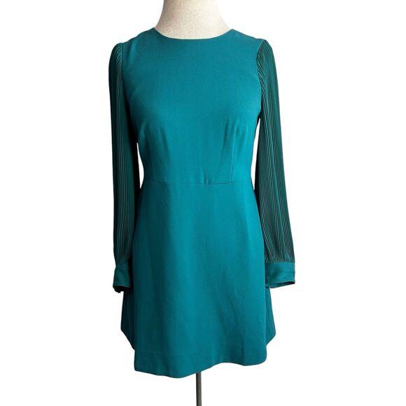 J. Crew Dress Womens 4 Green Foggia Crepe Pleated Sleeves Cocktail NWT $170 - Picture 2 of 11